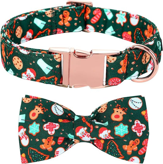 Christmas Dog Collar, Cute Winter Holiday Collars Green Christmas Tree and Snowman Print Metal Buckle Collar Adjustable Sturdy Collars for X-Large Girl Boy Dogs