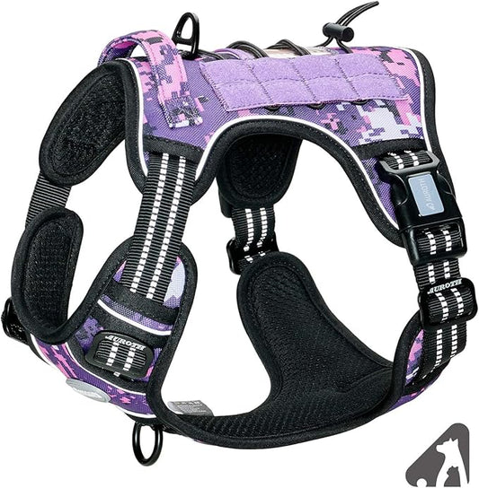 AUROTH Tactical Dog Harness for Small Medium Large Dogs No Pull Adjustable Pet Harness Reflective Working Training Easy Control Pet Vest Military Service Dog Harnesses (S, Purple Camo)