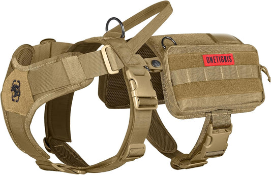 OneTigris Service Dog Vest Harness, Service Dog Cape Guardian Dog Backpack Harness with Pouches Dog Saddle Bag for Small Medium and Large Dogs (Brown, Small)
