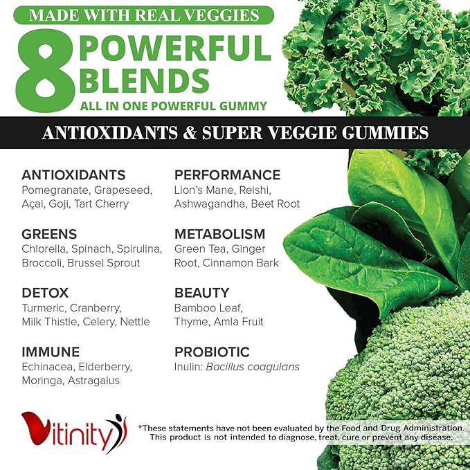 Veggies Supplement-Made with Real Super Veggies Delicious Gummies(120 Chews),30 Veggies,Herbs,Fruit and Vegetable Supplement,Non-GMO,Pectin-Based,Gluten-Free,No More Pills (60 Day)