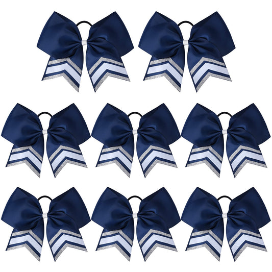 Deeka 8Pcs Large Glitter Cheer Bows Shiny 7'' Cheer Hair Bows Ponytail Holder Handmade For Cheerleader Girls Softball Sports -Na