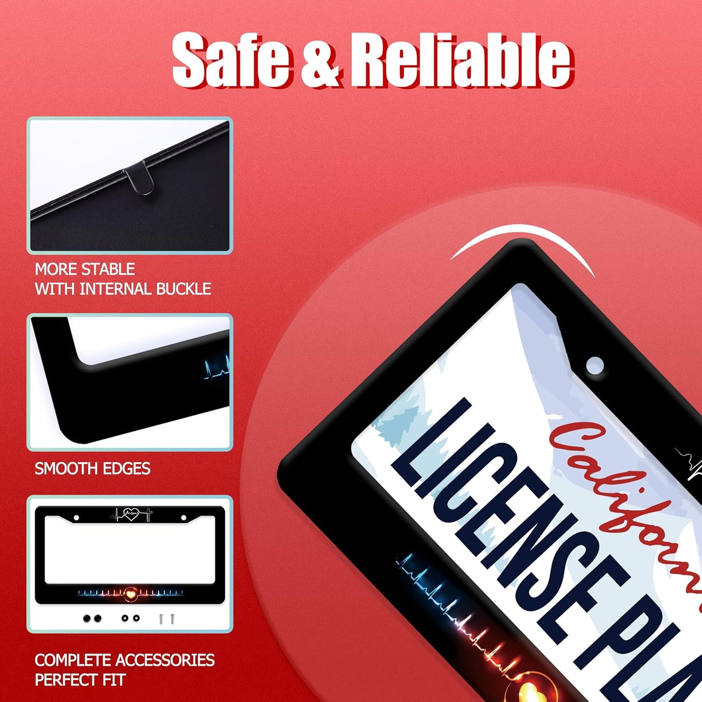 Jesus Heart Rate line License Plate Frame Christian Religious License Plate Frames Stainless Steel Accessories Cars Decor with 2 Holes and Screws Fits Standard US CA Vehicles Size 12.2 x 6 Inches