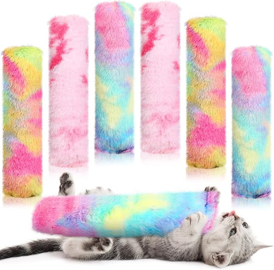 Civaner 6 Pcs Cat Catnip Toys for Indoor Cat 10.6 Inch Kitten Kicker Stick Catnip Toy with Crinkle Sound Inside Interactive Soft Plush Kitten Pillow for Chase Chew Exercise (Candy, Pink, Blue, Yellow)