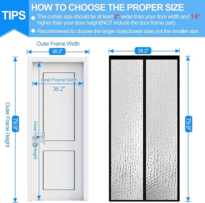 RELIANCER Magnetic Thermal Insulated Door Curtain,Waterproof EVA Door Cover,Fit Doors Size Up to 36"x78",Temperature Protection Insulated Doorway Curtain Partition,Patio Self-Closing Doors Net Screen