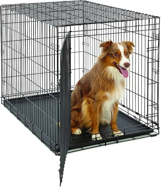 MidWest Homes for Pets 42-Inch LifeStages Crate for Large Breeds, 71-90 lbs, Single Door Folding Dog Crate with Divider Panel, Leak-Proof Tray & Secure Latch, Heavy-Duty & Easy to Assemble