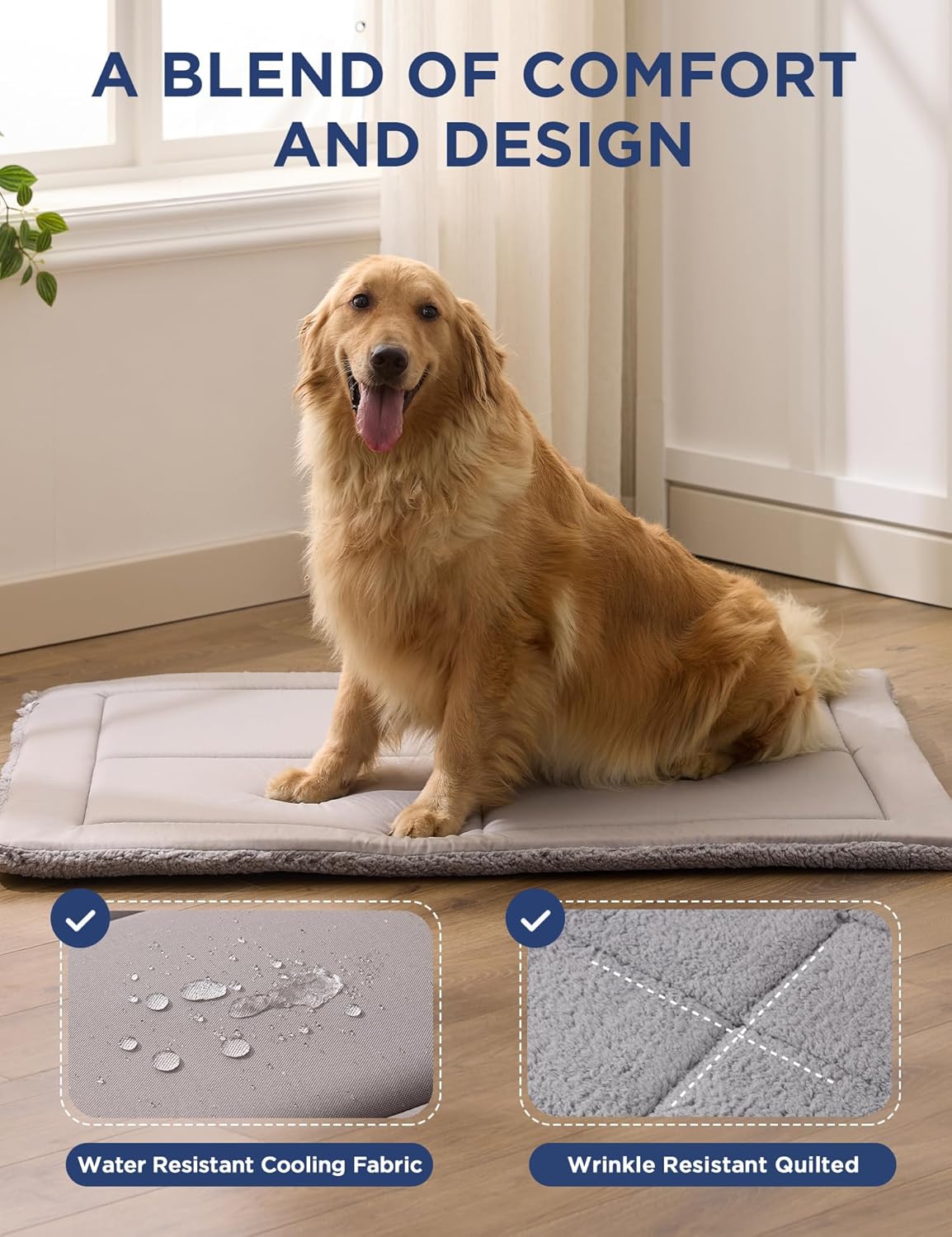 Joydeco Low Profile Dog Crate Mat Reversible Bed Pad, Washable Dog Pad Mat with Ultra Soft Fleece, Compact Design Kennel Beds Mats for Extra Large Medium Small Pets, 44" x 32" Dark Gray
