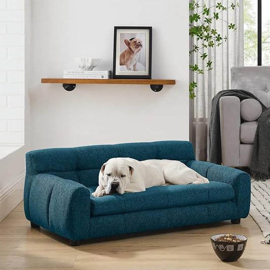 38" Pet Sofa Couch for Small and Medium Dogs, Soft Foam Cushion Dog Couch with Backrest & Armrests, Short Leg Stable Design, Durable Linen Fabric Pet Bed, Modern Style