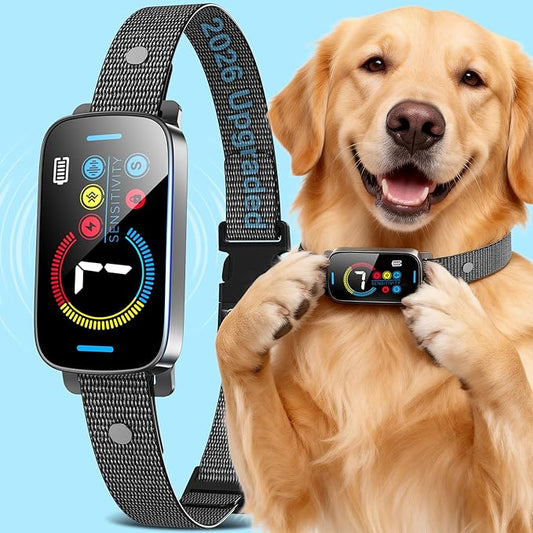 Ultrasonic Bark Collar for Large Medium Small Dogs, Humane No Bark Collar with Beep & Vibration, Smart Barking Collar with 7 Adjustable Sensitivity Levels, Rechargeable Bark Collar for Dogs,Waterproof