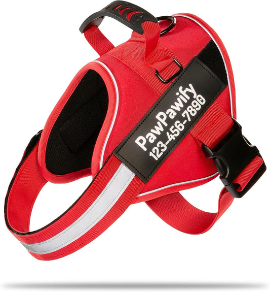 PawPawify Custom No Pull Dog Harness with Name and Phone Number, Heavy Duty Personalized Pet Vest to Prevent Tugging, Pulling, or Choking, Training and Walking (New Red, XL (60-85 LBS))