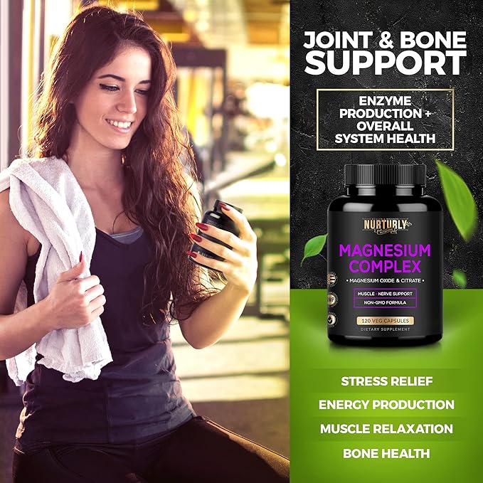 Magnesium Citrate & Oxide 500mg Complex Supplement - High Absorption Maximum Strength - Helps Support Bone Density and Strength, Muscles, Energy and Sleep - 120 Vegan Capsules