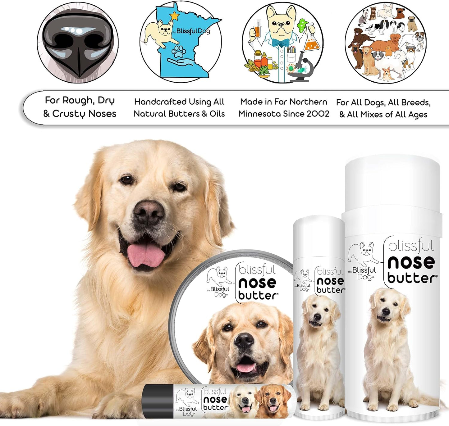 The Blissful Dog Golden Retreiver Unscented Nose Butter - Dog Nose Butter, 0.15 Ounce