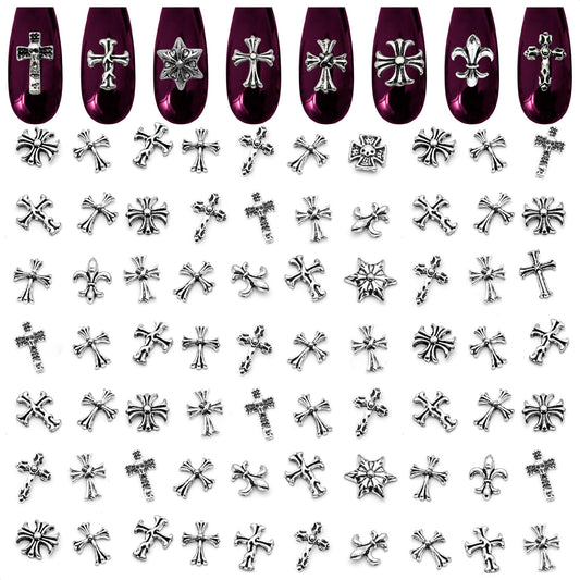 100 Pcs Cross Nail Charms For Nails Design - Cross Charms For Nails Silver Nail Charms And Gems Nail Charms Y2K Nail Cross Charm