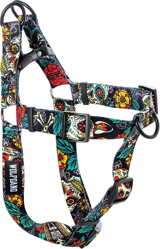 Wolfgang Heavy Duty Adjustable Dog Harness, Pull-Tested to Over 800 lbs for Walking & Training, LosMuertos Print, Small