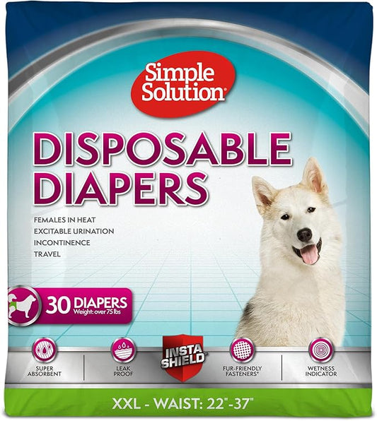 Simple Solution Dog Diapers Female, Dog Diapers, Potty Training, Super Absorbent, Breathable, Wetness Indicator for Urination, 22-37 Inch Waist, (XXL,), 30 Count (Pack of 12)