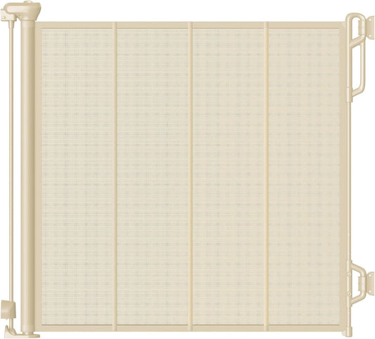 Reinforced Retractable Baby Gate or Mesh Dog Gate,Easy to Use for Stairs, Doorways, Hallways, Indoor, Outdoor, Wide Pet Gate 33.5" Tall, Extends to 55" Wide, Cream