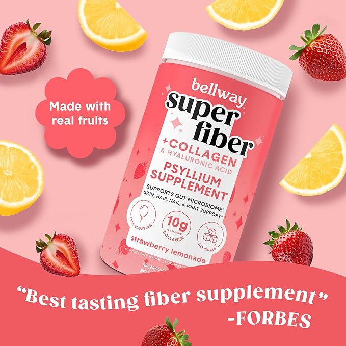 Bellway Super Fiber Powder + Collagen, Sugar-Free Psyllium Husk Powder with Hydrolyzed Collagen Peptides for Gut Health, Healthy Skin, Nails, Bones & Joints, Strawberry Lemonade & Watermelon Bundle
