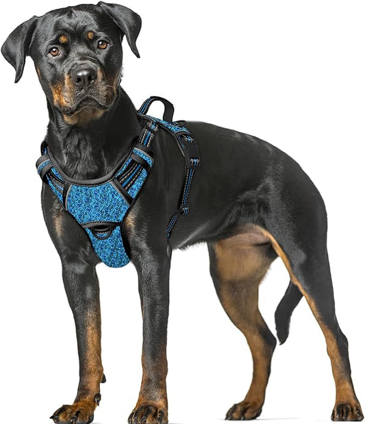 BARKBAY No Pull Dog Harness Large Reflective Dog Harness with Front Clip and Easy Control Handle for Walking Training Running with ID tag Pocket(Blue/Black,XL)