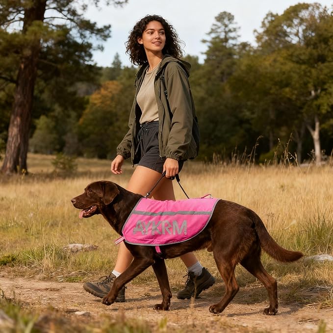 Custom Pink Reflective Dog Vest for Large Breeds,High Visibility Dog Safety Vest Harness with Removable Bell Keep Safe from Hunting, Training & Cars Accidents