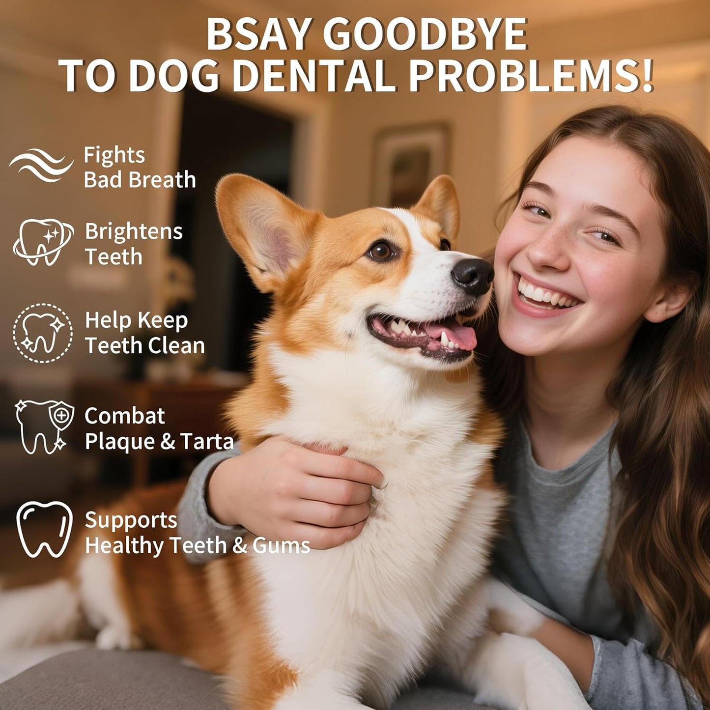 Dog Dental Powder, Dog Teeth Cleaning Powder with Natural Herbal Blend & Postbiotics, Dog Teeth Cleaning, Targets Tartar & Reduces Plaque & Bad Breath for Dogs & Cats, Mint -150Grams
