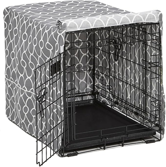 MidWest Homes for Pets Small Dog Crate Cover Featuring Teflon Fabric Protector, Poly-Cotton Privacy Kennel Cover Fits Most 24-inch Crates, Gray Designer Print, Washable, Reduces Barking