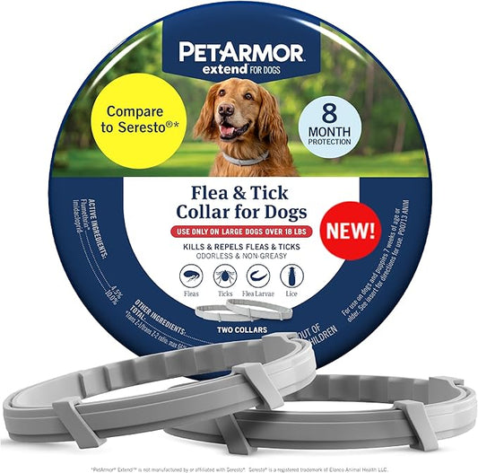 PetArmor Extend Large Dog Flea and Tick Treatment & Prevention, Collar for Large Dogs Above 18 lbs., 8 Months of Protection, Odorless & Non-Greasy, Waterproof, Kills Fleas, Ticks, and Larvae, 2 Count