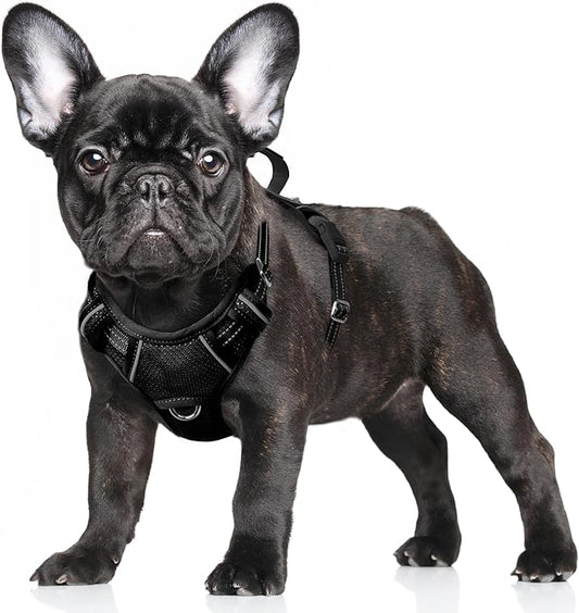 BARKBAY No Pull Dog Harness Large Reflective Dog Harness with Front Clip and Easy Control Handle for Walking Training Running with ID tag Pocket(Black,S)