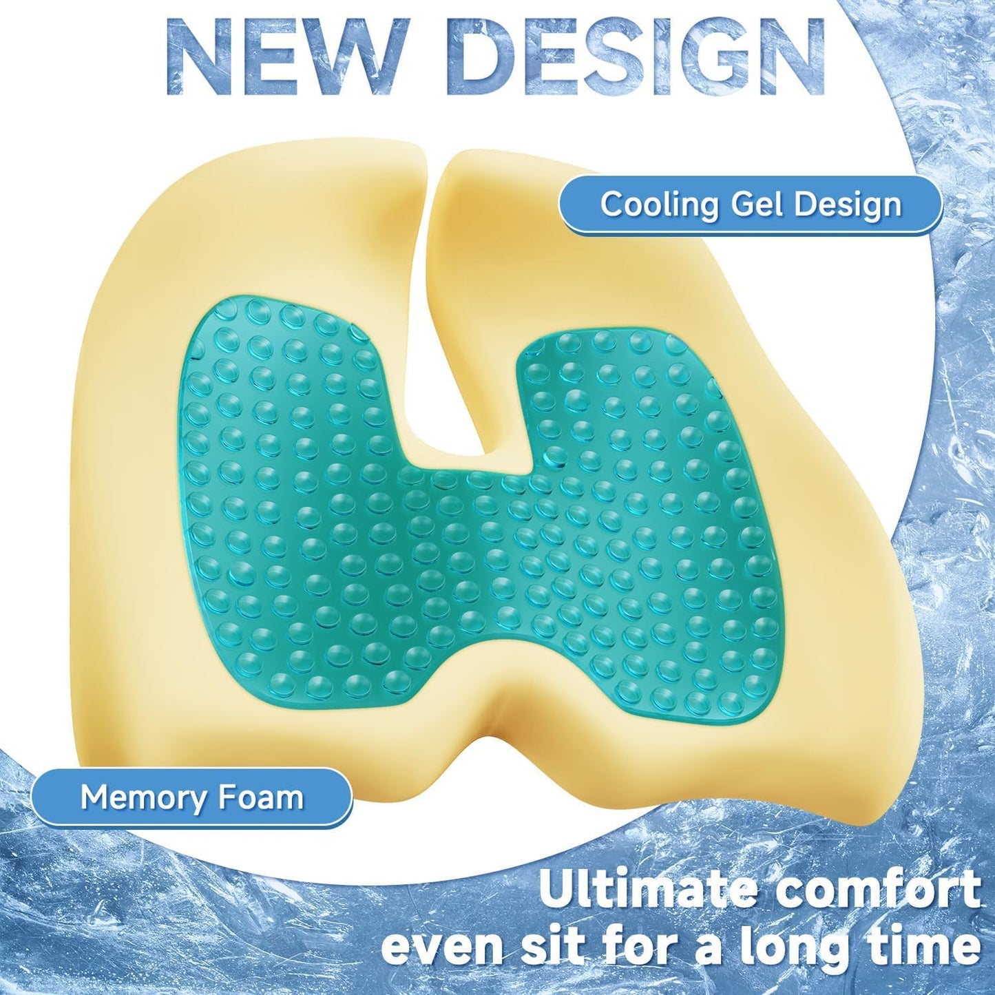 Benazcap X Large Gel Seat Cushion for Office Chair Ergonomic Cushions-Gel & Memory Foam Coccyx Butt Pillow for Sciatica & Back Pain Relief for Long Sitting for Gaming Chair and Car Seat-Black