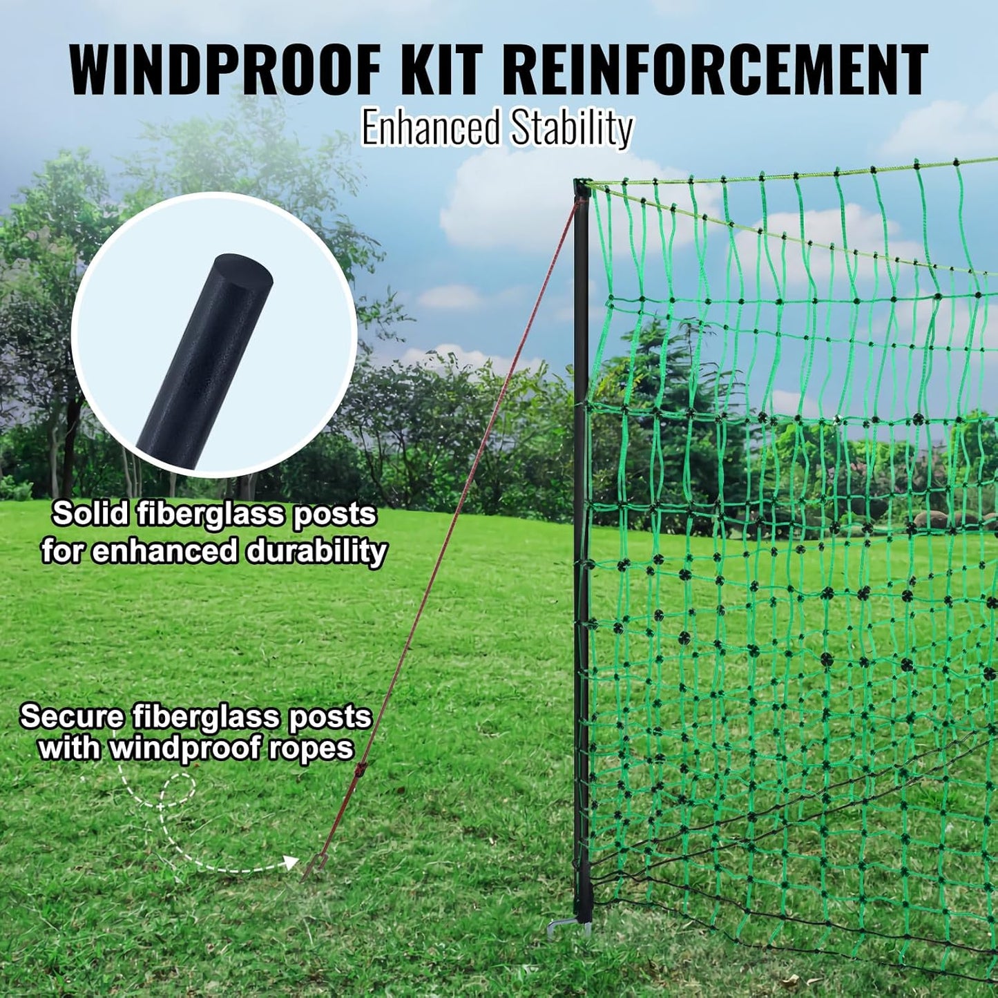 VEVOR Electric Poultry Netting, 48" H x 168' L, PE Net Fencing Kit with Posts & Double-Spiked Stakes, Utility Portable Mesh for Chickens, Ducks, Geese, Rabbits, Used in Backyards, Farms, and Ranches