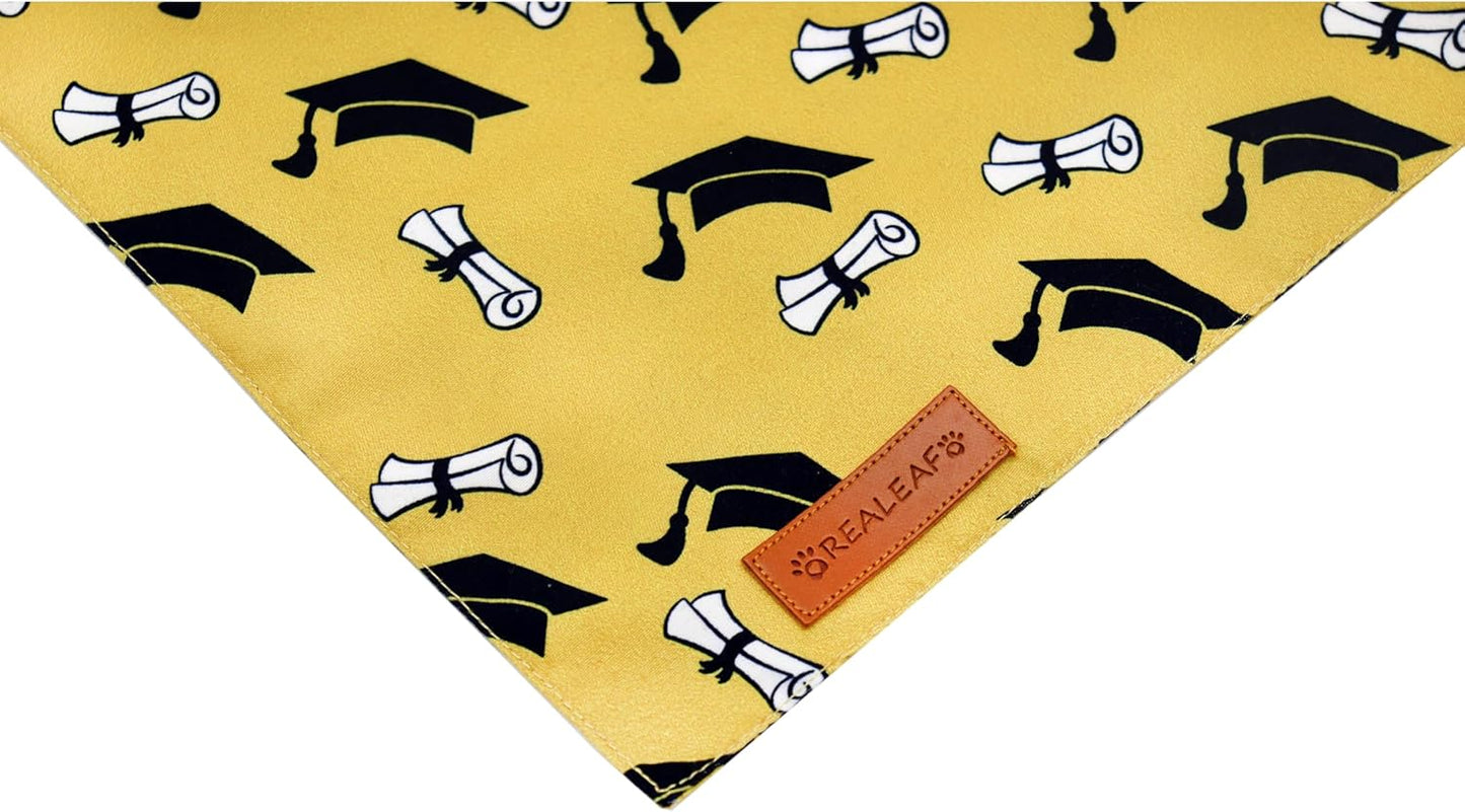Realeaf Graduation Dog Bandanas 2 Pack, Reversible Pet Scarf for Boy and Girl, Premium Durable Fabric, Holiday Bandana for Small Medium Large and XLarge Dogs (Graduation, X-Large)