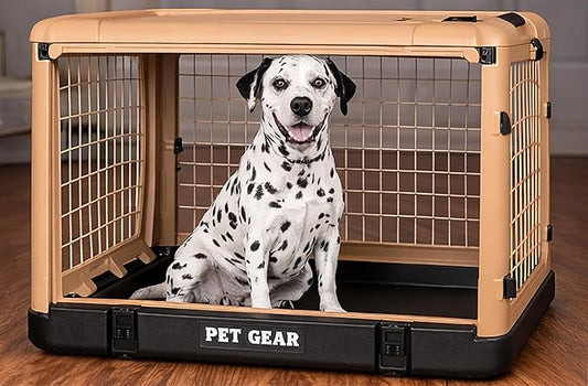 Pet Gear “The Other Door” 4 Door Steel Crate for Dogs/Cats with Garage-Style Door, Includes Plush Bed + Travel Bag, No Tools Required, Sand Dune, 42 Inch