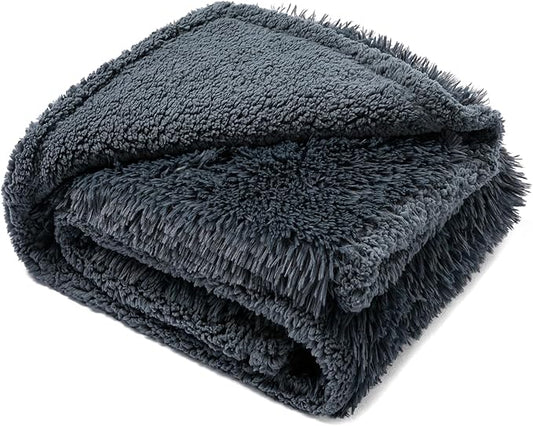 Calming Cat Blanket for Bed 85x57in Couch Sofa Cover Grey Waterproof Dog Blankets for Large Dogs Washable Long Faux Fur Pet Throw Blanket for Puppy Reversible Furniture Protector, (Gray XL)