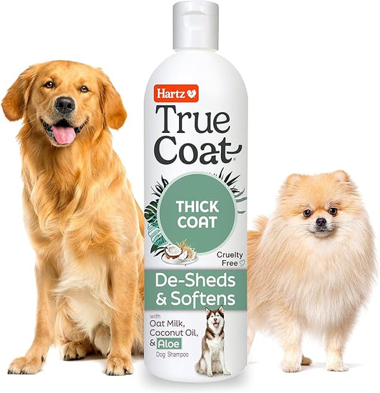 Hartz True Coat Thick Coat Dog Shampoo, 5 in 1 De‑Sheds & Softens with Oat Milk, Coconut Oil & Aloe, 16 oz