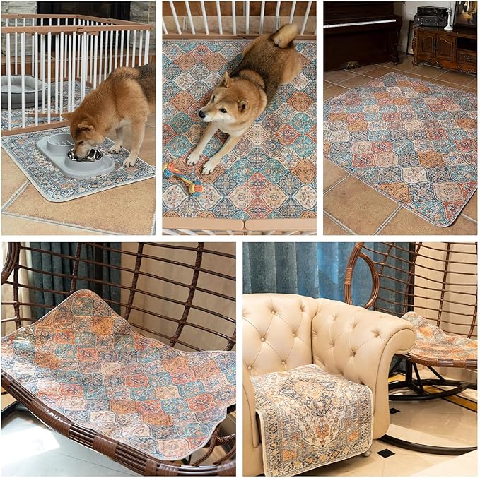 nunubaby Washable Pee Pads for Dogs, Stylish, Non-Slip and Leak-Proof Pee Pads. Reusable Potty Pads for Dogs for Crates and Floors.(Beige/Multi, 72" x72" )