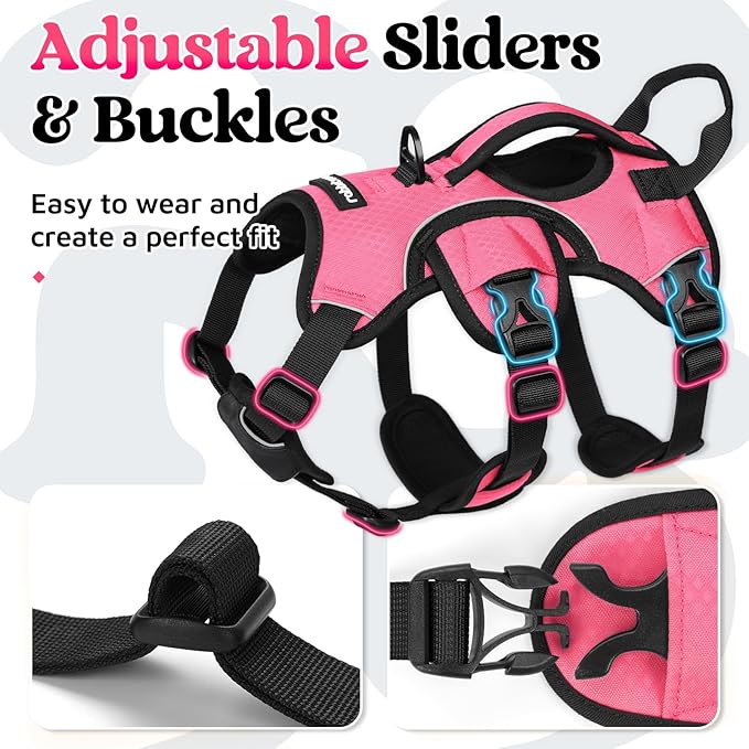 rabbitgoo Escape Proof Dog Harness, Soft Padded Full Body Pet Harness, Reflective Adjustable No Pull Vest with Lift Handle and Leash Clip for Large Dogs Walking Hiking Training, S, Pink