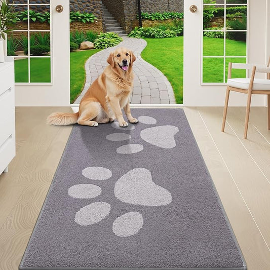 Buganda Dog Door Mat for Muddy Paws, Absorbent Dirt Trapper Washable Indoor Doormats, Non Slip Low-Profile Mud Mat for Dogs, Front Entrance Doormat for Inside Floor (59x24 Inches, Light Grey)