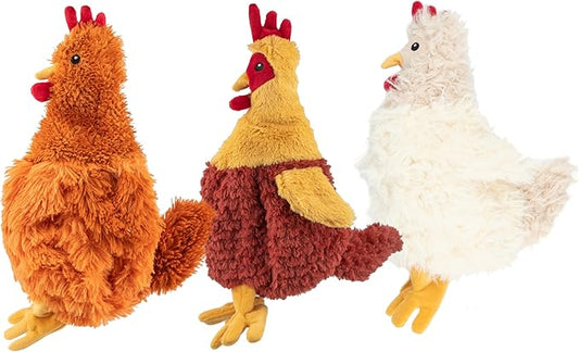 Best Pet Supplies Interactive Squeaky Dog Chew Toy, Ideal Dog Toys for Chewers, Small, Medium & Large Dogs, and Fetch Lovers - Crinkle Chicken (Brown, Beige, Wine Red), Large