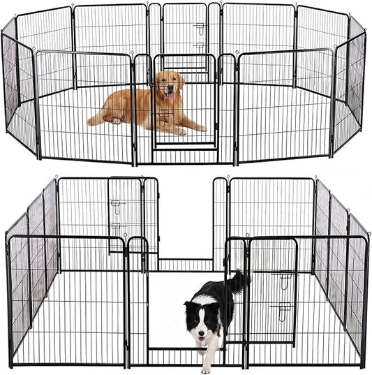 DUMOS Dog Playpen Indoor, Metal 32 Inch 12 Panels Foldable Pet Fence with Door, Outdoor Small Medium Large Dog Puppy Portable Exercise Play Pen for RV Camping, Trips, Play Yard