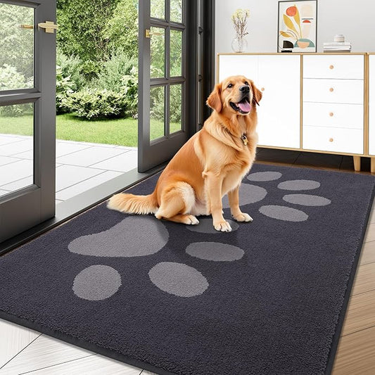 Buganda Dog Door Mat for Muddy Paws, Absorbent Dirt Trapper Washable Indoor Doormats, Non Slip Low-Profile Mud Mat for Dogs, Front Entrance Doormat for Inside Floor (47x32 Inches, Dark Grey)