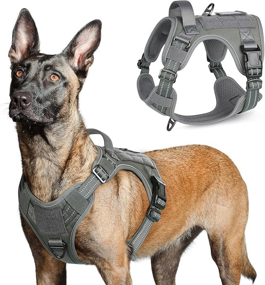 rabbitgoo Tactical Dog Harness for Large Dogs, No Pull Military Service Vest with Handle & Molle, Easy Control for Training Walking, Adjustable Reflective Straps, Dark Grey, L