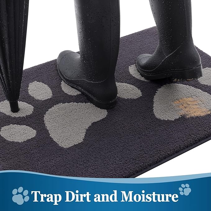 Buganda Dog Door Mat for Muddy Paws, Absorbent Dirt Trapper Washable Indoor Doormats, Non Slip Low-Profile Mud Mat for Dogs, Front Entrance Doormat for Inside Floor (70x47 Inches, Dark Grey)