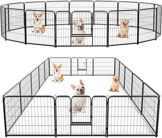 DUMOS Dog Playpen Indoor, Metal 24 Inch 16 Panels Foldable Pet Fence with Door, Outdoor Small Medium Large Dog Puppy Portable Exercise Play Pen for RV Camping, Trips, Play Yard