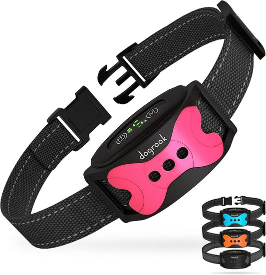 DogRook Rechargeable Dog Bark Collar - No Shock Dog Training Smart Collar - Beep & Vibration Stop Barking Dog Devices - No Bark Collar - Martingale Collars for Large Dog, Medium & Small - 12-110 lbs