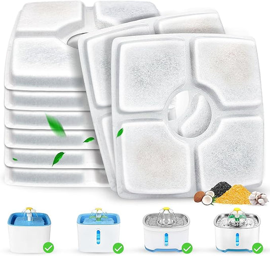Cat Water Fountain Filter Replacement, 8 Pack Cat Fountain Filters Compatible with Square 84oz/2.5L Automatic Pet Fountain Dog Water Dispenser, 3 Filtration System Replacement Pet Filters
