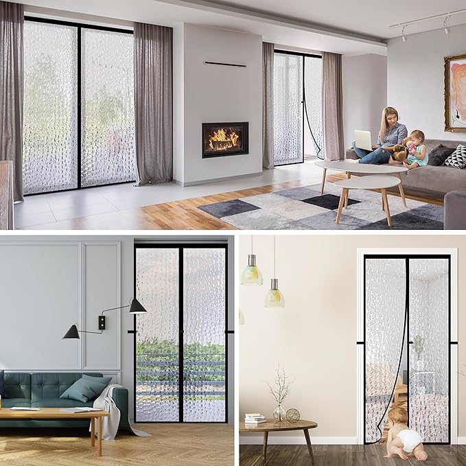 RELIANCER Magnetic Thermal Insulated Door Curtain,Waterproof EVA Door Cover,Fit Doors Size Up to 46"x78",Temperature Protection Insulated Doorway Curtain Partition,Patio Self-Closing Doors Net Screen