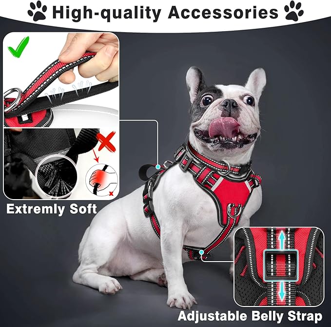 WINSEE Pet Harness Collar and Leash Set, All-in-one Reflective Dog Harness No Pull with Adjustable Buckles for Puppies, Small, Medium, Large, and Extra-Large Dogs (Medium, Red)