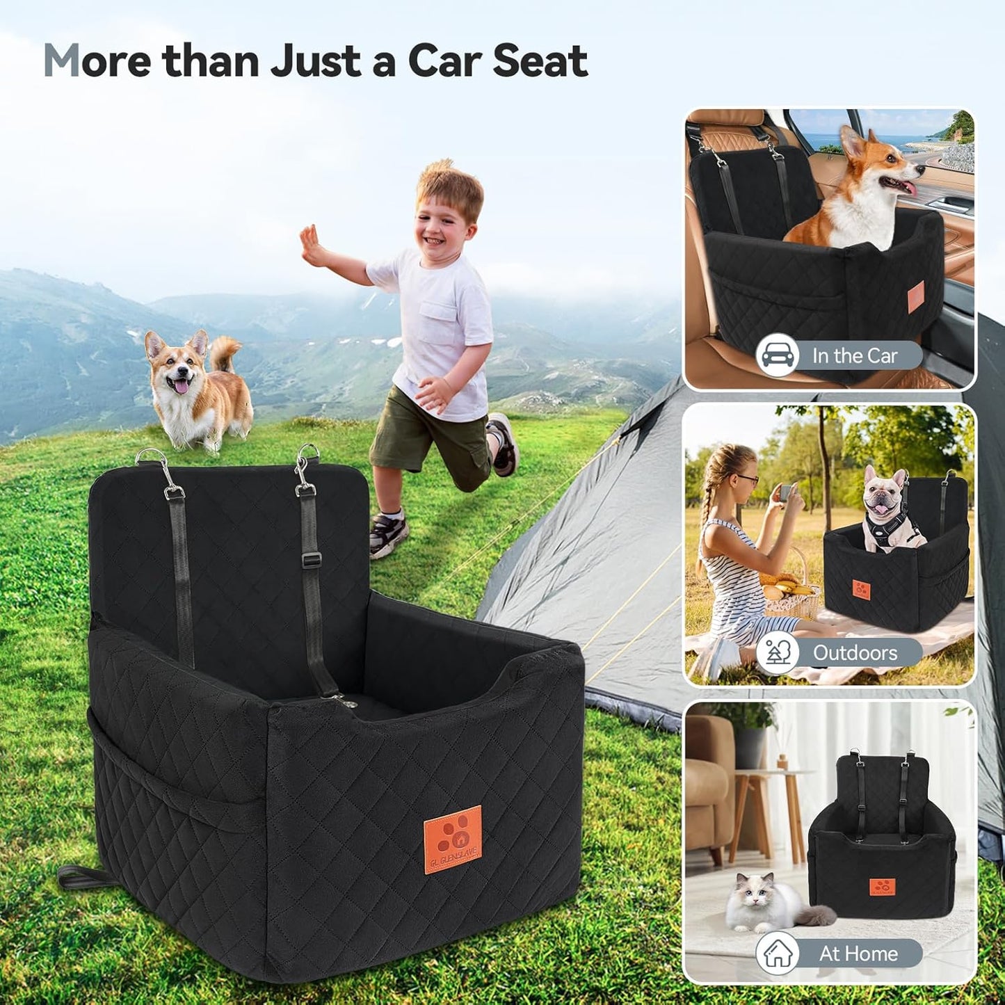 Dog Car Seat for Small/Medium Dogs Under 35lbs,Memory Foam Dog Booster Seats,Detachable and Washable Traval Pet Car Seat,Dogs Bed with 2 Safety Belts(Balck)