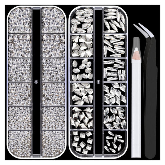 Nail Rhinestones 1560Pcs 2-5Mm Glass Transparent White Round Flatback And Multi Shape Crystal Shine Diamonds For Diy Crafts Nail