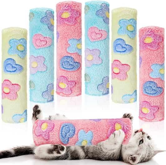 Civaner 6 Pcs Flower Toy Cat Catnip for Indoor Cat 10.6 Inch Kitten Kicker Stick Catnip Toy with Crinkle Sound Inside Interactive Soft Plush Kitten Pillow for Chew Exercise (Pink, Green, Yellow)