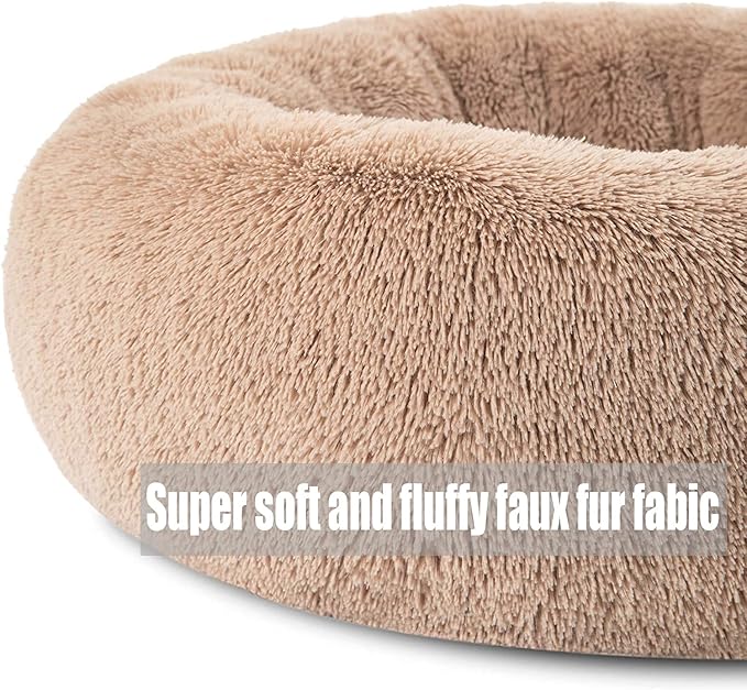 Calming Faux Fur Dog Beds Calming Donut Cuddler Dog Bed Washable Round Cat Bed Pillow Cuddler Fluffy Indoor Dog Calming Beds with Anti Slip Bottom Solid Color Cyan 35 Inch