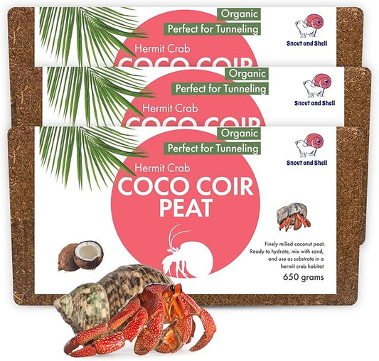 Coco Coir Peat Hermit Crab Substrate Bedding 1.4 lbs - 650 Grams - 3 Pack by Snout and Shell